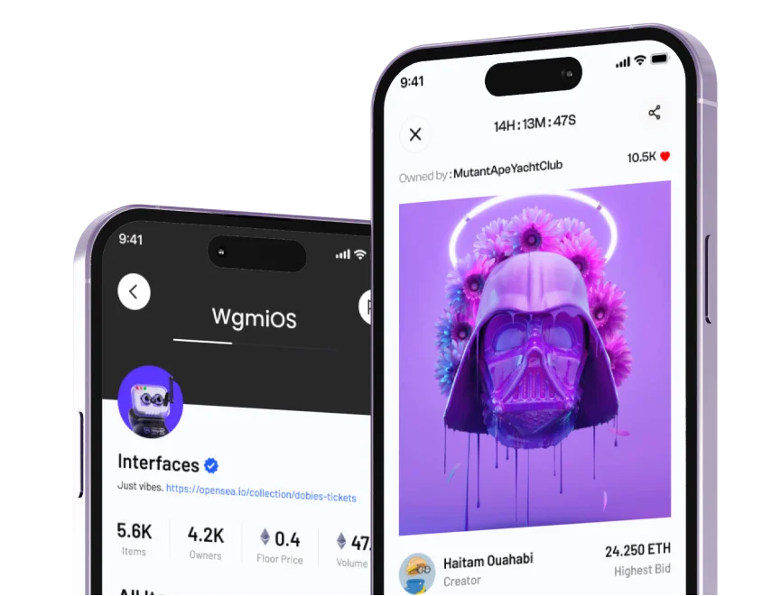 Mobil interfeys dizaynı nümunəsi — bənövşəyi tonlarda tətbiq ekranı
